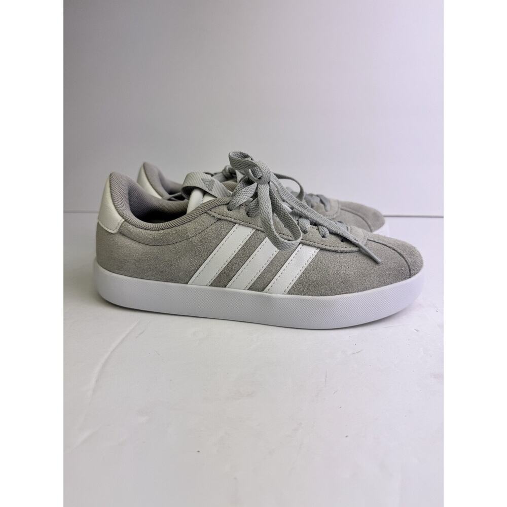 Adidas VL Court 3.0 Gray Suede Sneakers White Stripes Womens Size 6 EUC